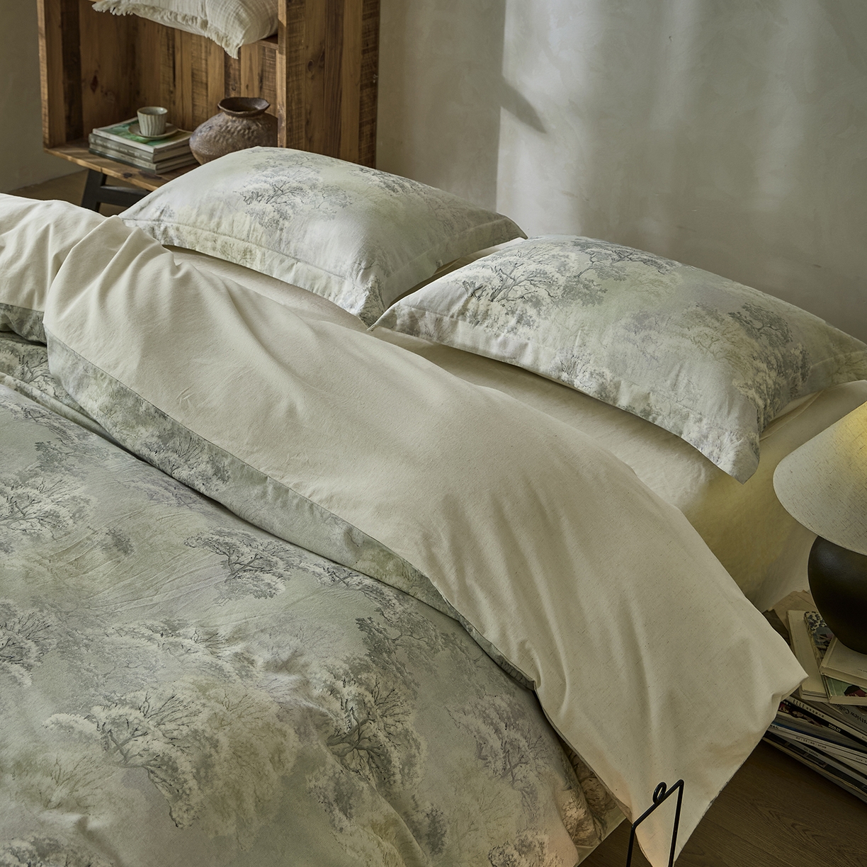 安莱生活 2025新款全棉纯棉印花棉麻四件套 舒写礼-绿