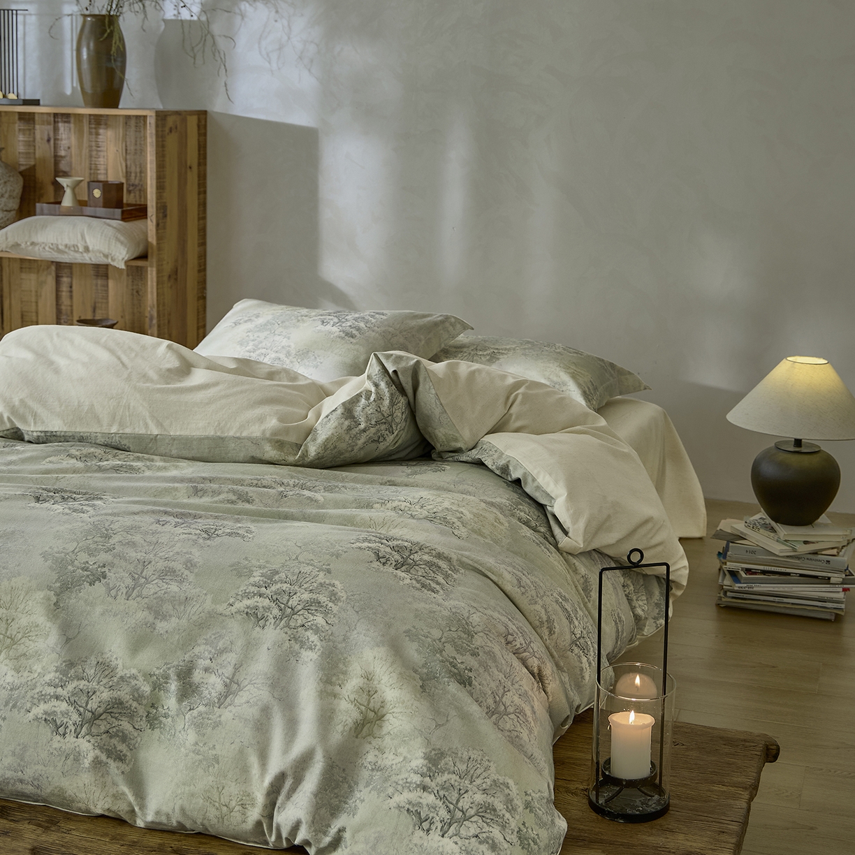 91家纺网 家纺一手货源 找家纺 安莱生活 2025新款全棉纯棉印花棉麻四件套 舒写礼-绿