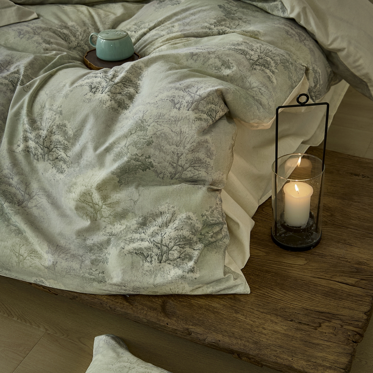 91家纺网 家纺一手货源 找家纺 安莱生活 2025新款全棉纯棉印花棉麻四件套 舒写礼-绿