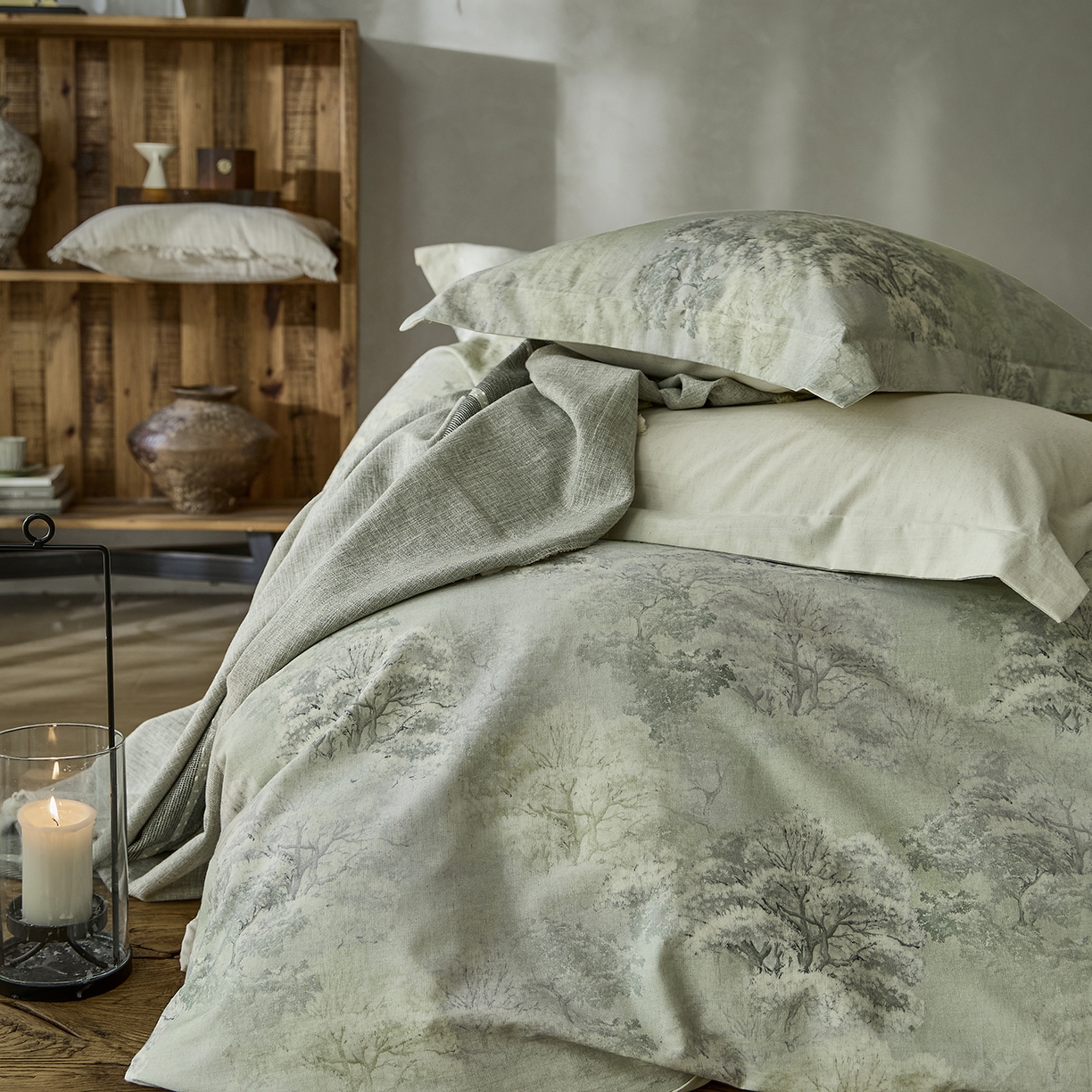 91家纺网 家纺一手货源 找家纺 安莱生活 2025新款全棉纯棉印花棉麻四件套 舒写礼-绿