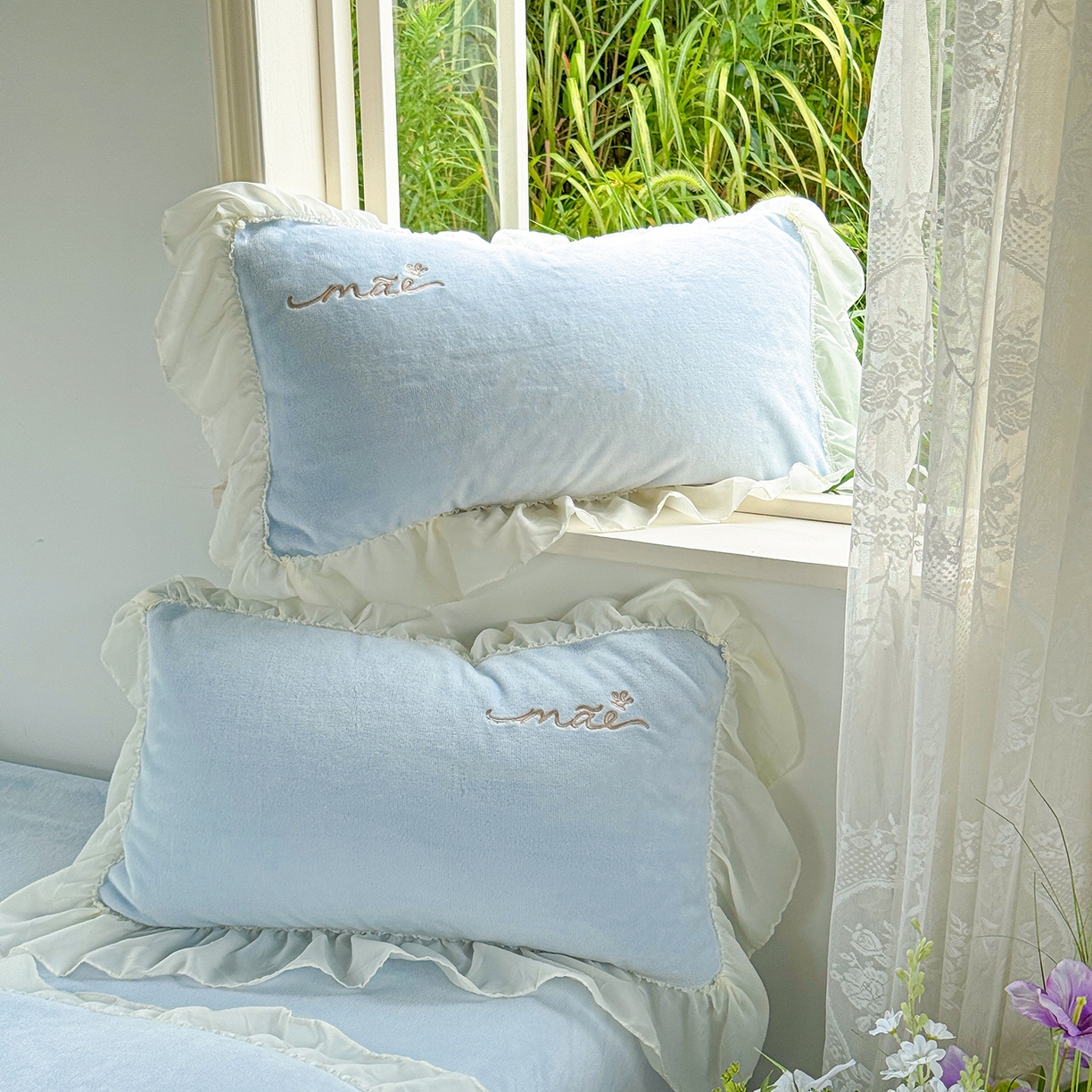 91家纺网 家纺一手货源 找家纺 慕克斯家纺 2025新款牛奶绒韩版贴布绣四件套 遇见系列 遇见-水兰