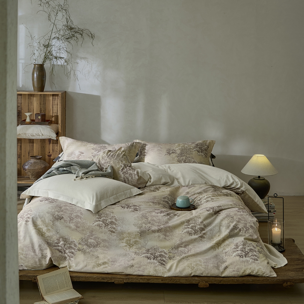 91家纺网 家纺一手货源 找家纺 安莱生活 2025新款全棉纯棉印花棉麻四件套 舒写礼-米