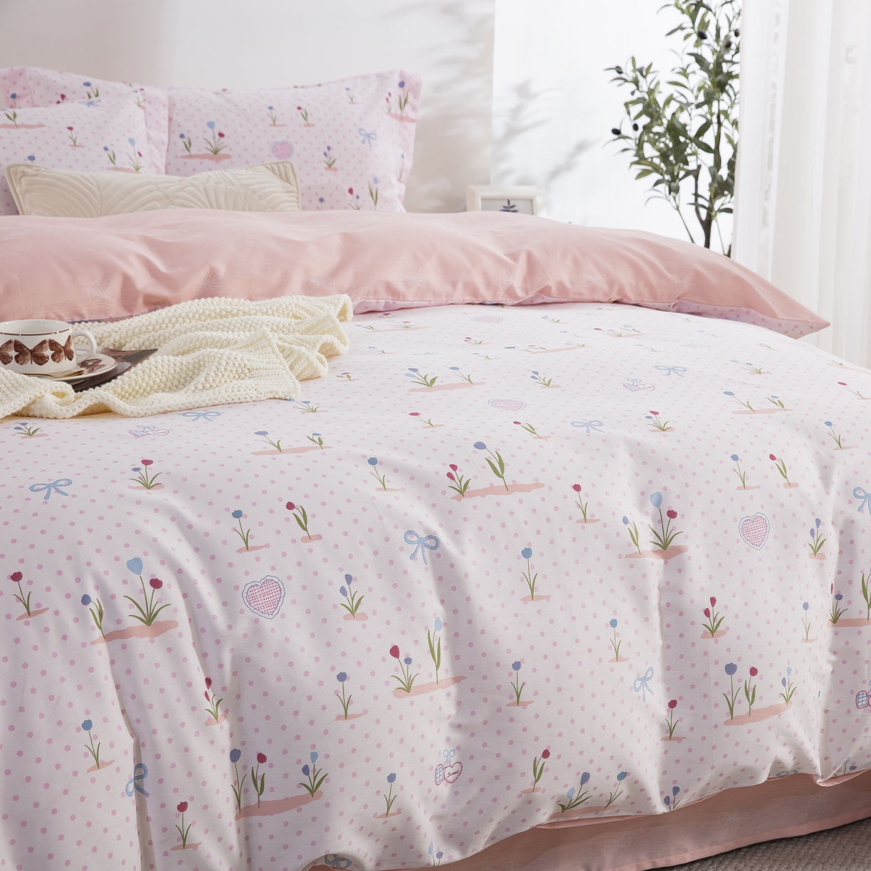 91家纺网 家纺一手货源 找家纺 鲁爱家纺供货 全棉斜纹印花四件套 花香晨语