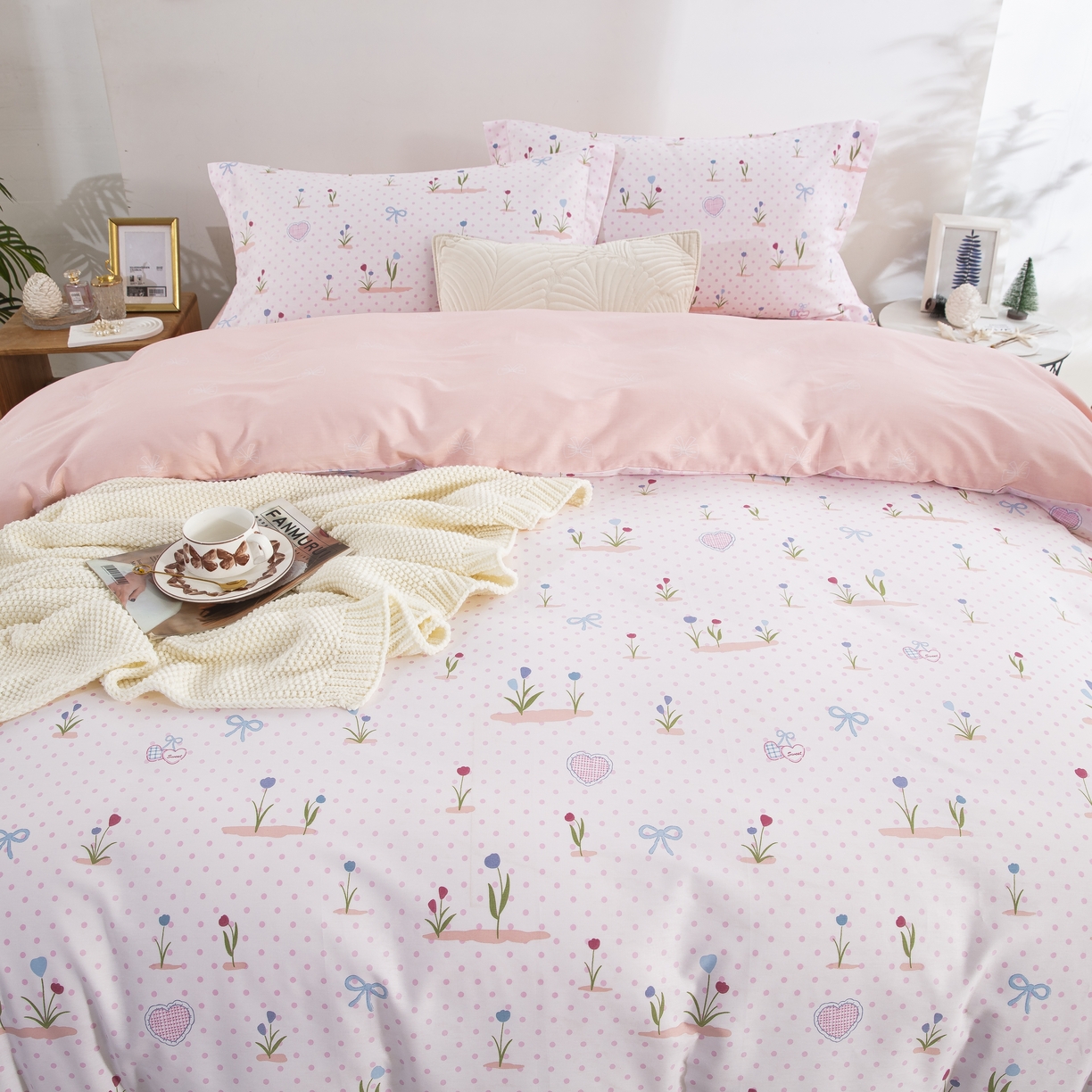 91家纺网 家纺一手货源 找家纺 鲁爱家纺供货 全棉斜纹印花四件套 花香晨语