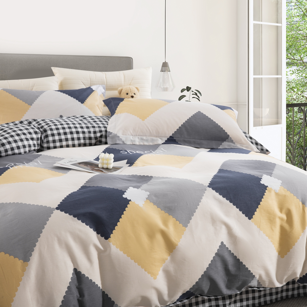 91家纺网 家纺一手货源 找家纺 鲁爱家纺供货 全棉斜纹印花四件套 简格