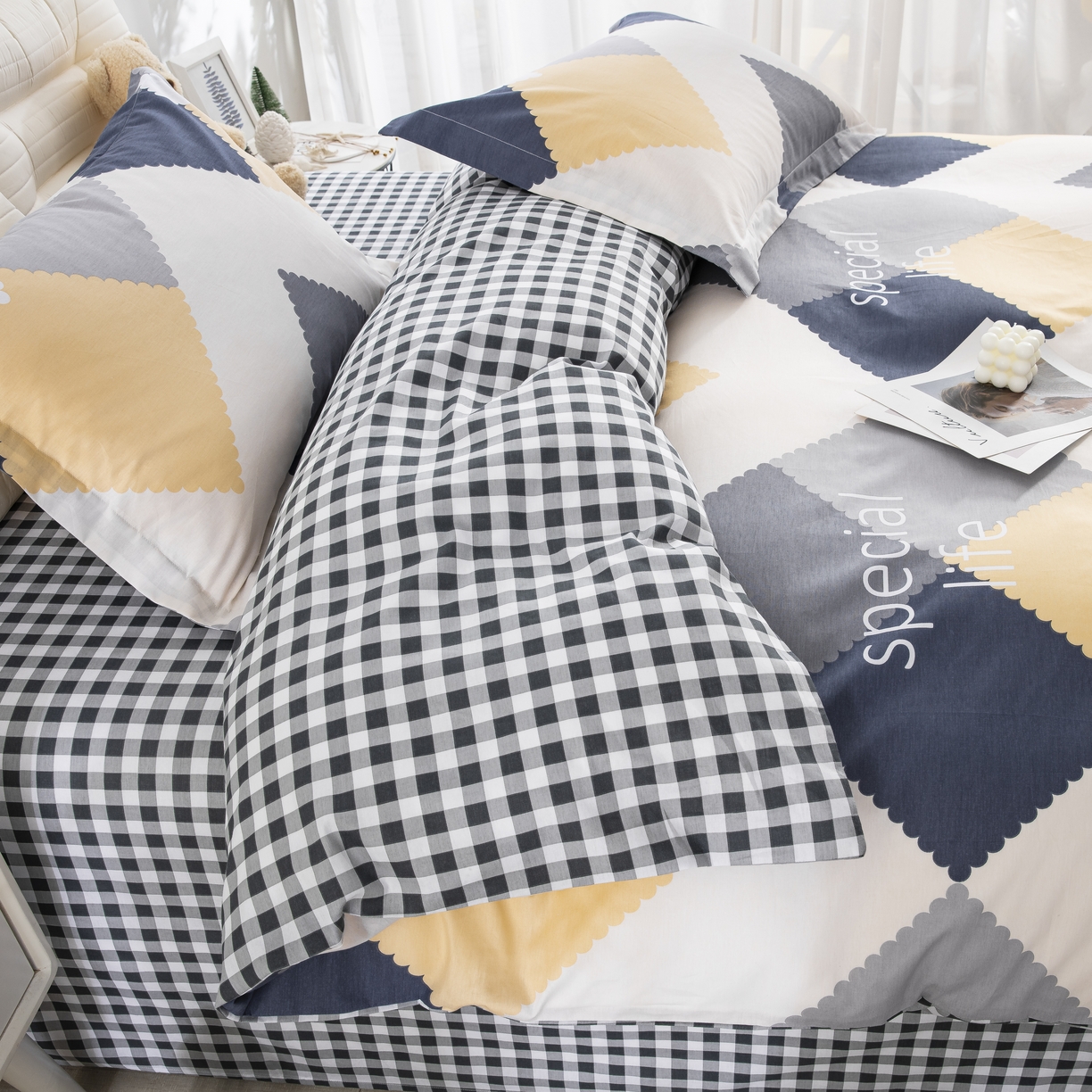 91家纺网 家纺一手货源 找家纺 鲁爱家纺供货 全棉斜纹印花四件套 简格