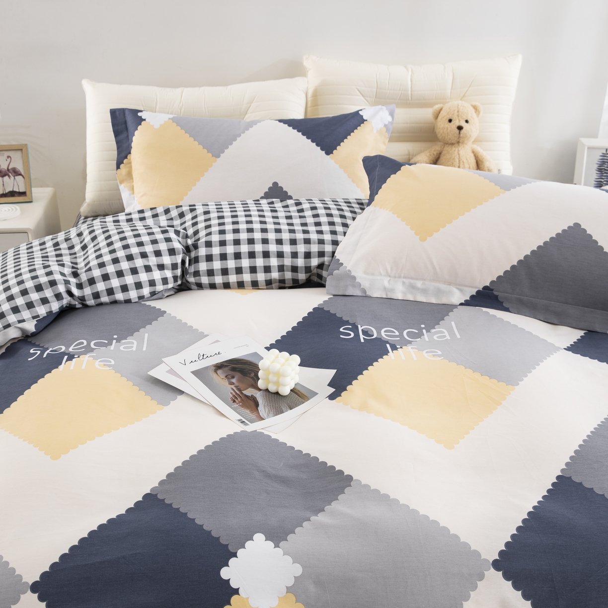 91家纺网 家纺一手货源 找家纺 鲁爱家纺供货 全棉斜纹印花四件套 简格