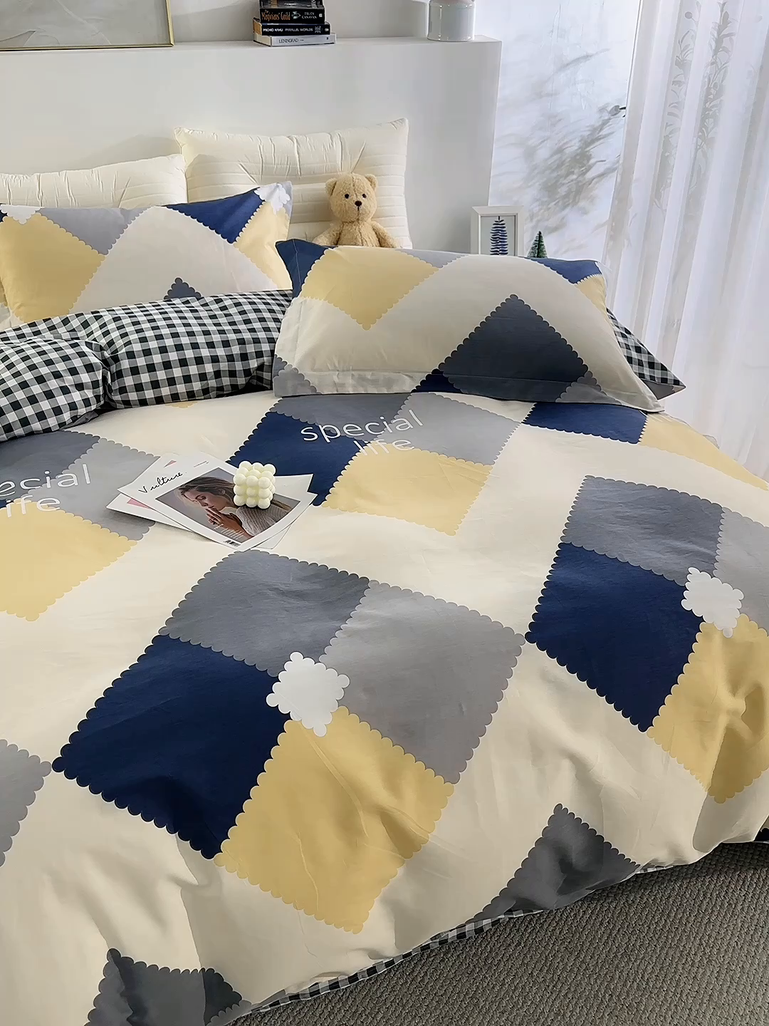 91家纺网 家纺一手货源 找家纺 鲁爱家纺供货 全棉斜纹印花四件套 简格