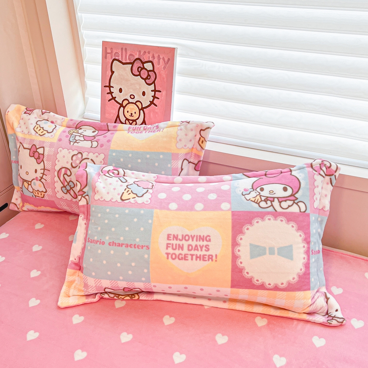 91家纺网 家纺一手货源 找家纺 暮思家居 2025新款三丽鸥正版授权高克重200克加厚保暖卡通牛奶绒四件套 牛奶绒-KT美乐蒂