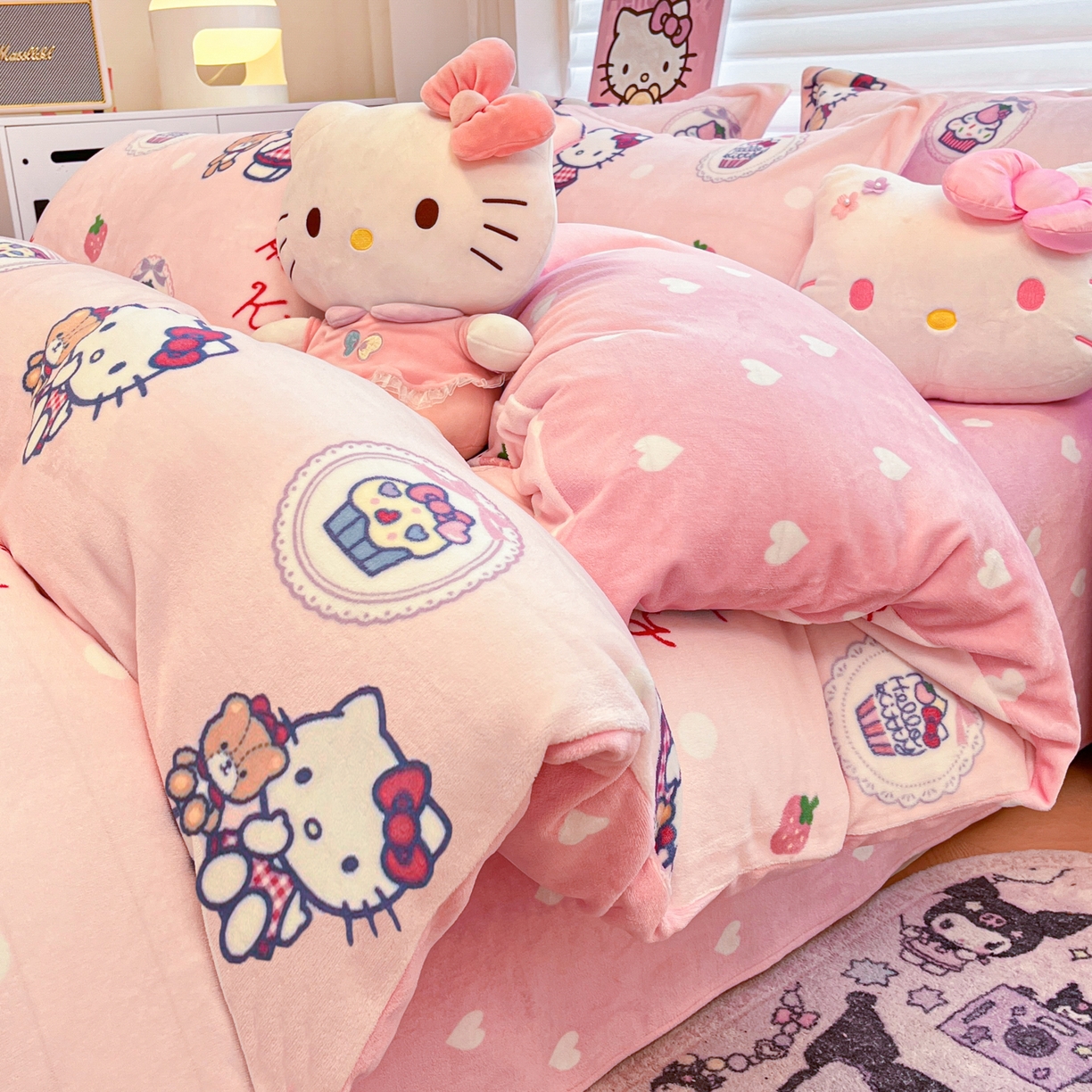 暮思家居 2025新款三丽鸥正版授权高克重200克加厚保暖卡通牛奶绒四件套 牛奶绒-KT和熊