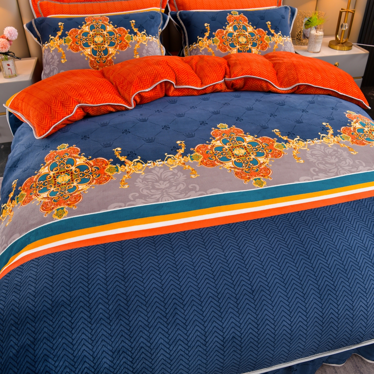 91家纺网 家纺一手货源 找家纺 梦宴 2025新款冬季牛奶绒加厚保暖床裙款法兰绒珊瑚绒四件套床上用品 乐享生活