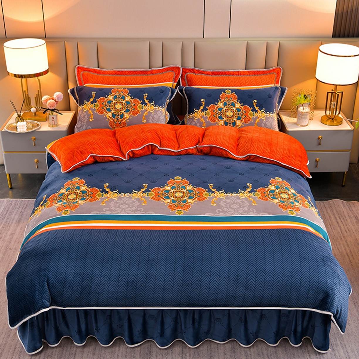 91家纺网 家纺一手货源 找家纺 梦宴 2025新款冬季牛奶绒加厚保暖床裙款法兰绒珊瑚绒四件套床上用品 乐享生活