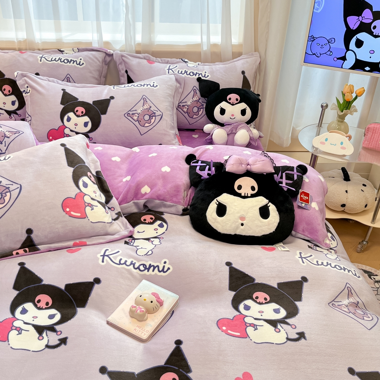 91家纺网 家纺一手货源 找家纺 暮思家居 2025新款三丽鸥正版授权高克重200克加厚保暖卡通牛奶绒四件套 牛奶绒-巴库库洛米