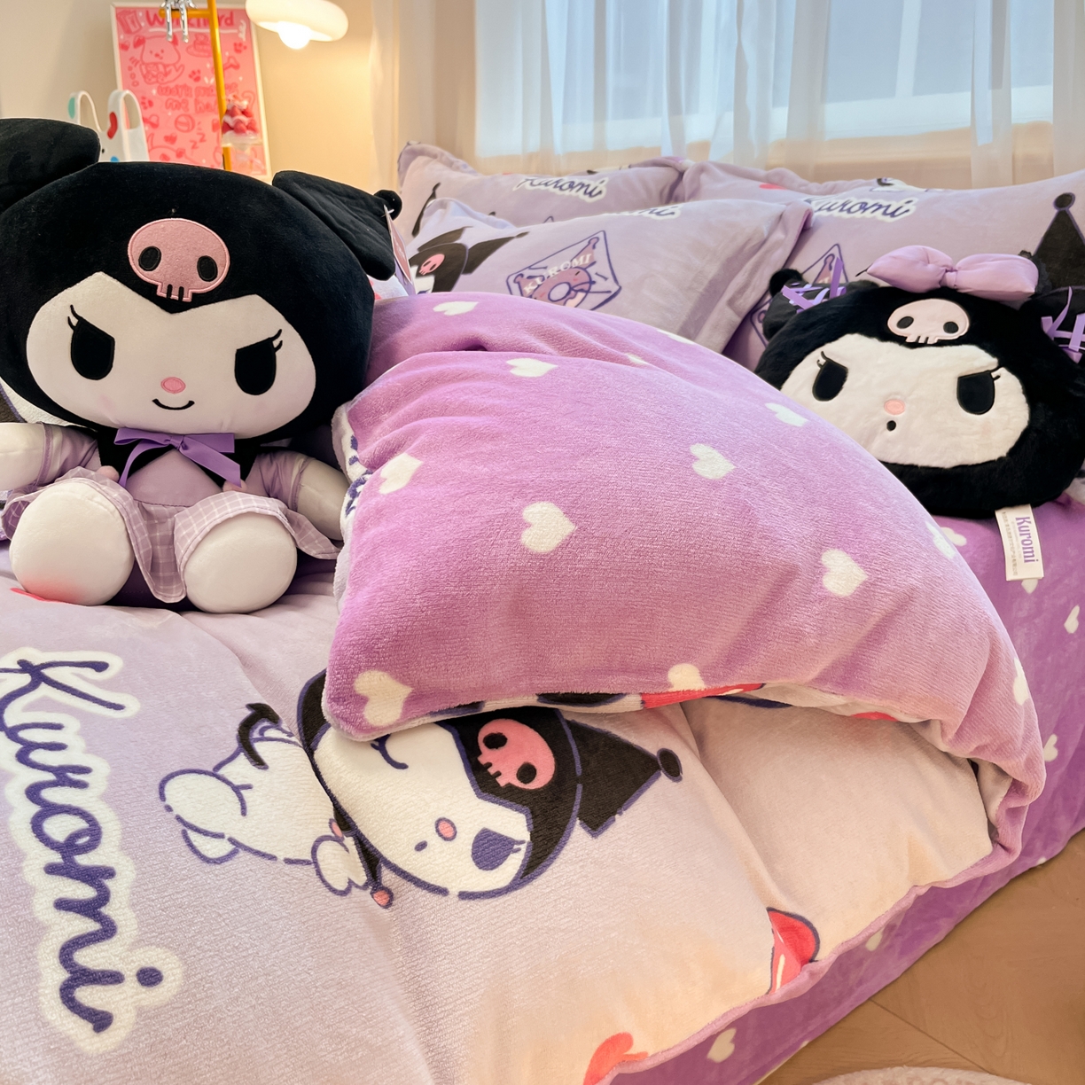 91家纺网 家纺一手货源 找家纺 暮思家居 2025新款三丽鸥正版授权高克重200克加厚保暖卡通牛奶绒四件套 牛奶绒-巴库库洛米