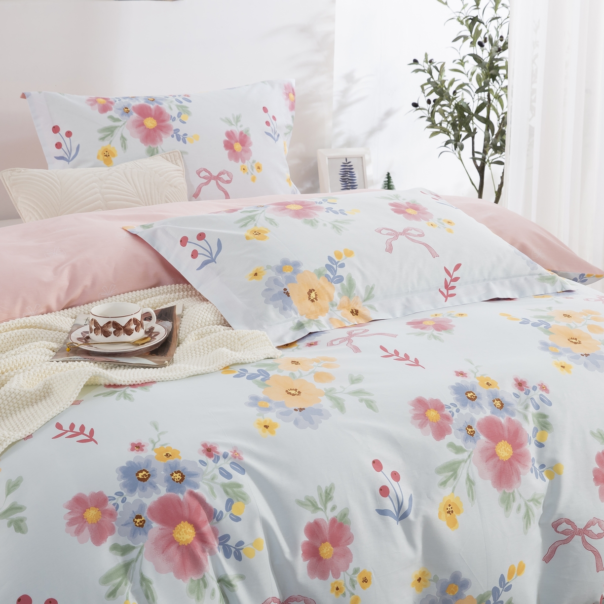 91家纺网 家纺一手货源 找家纺 鲁爱家纺供货 全棉斜纹印花四件套 夏日暖阳