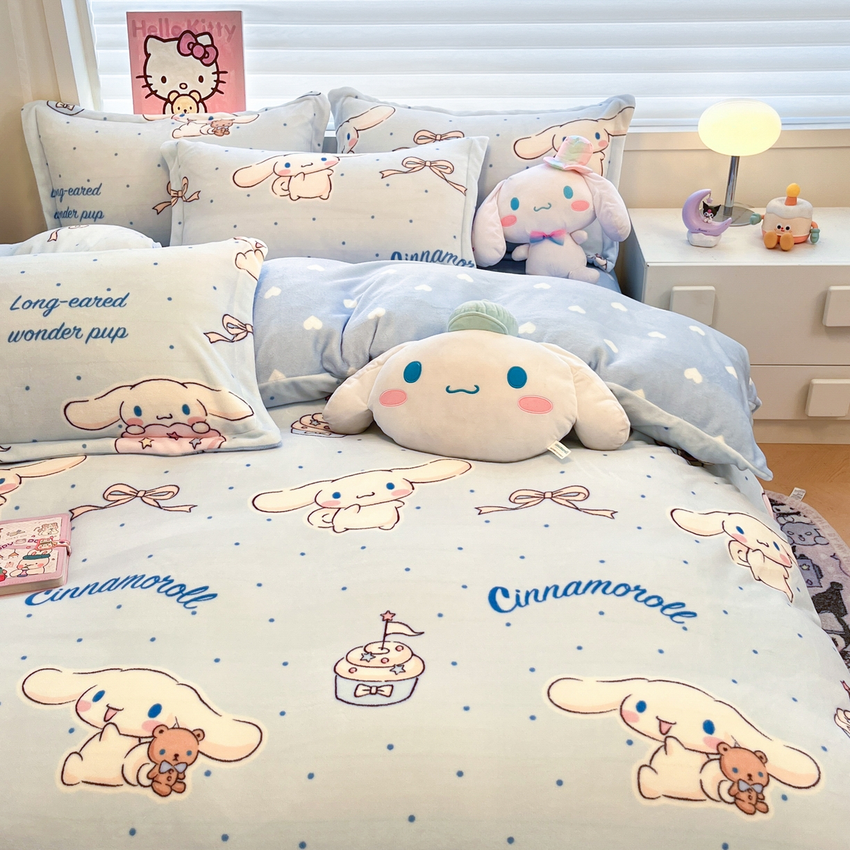 91家纺网 家纺一手货源 找家纺 暮思家居 2025新款三丽鸥正版授权高克重200克加厚保暖卡通牛奶绒四件套 牛奶绒-点点玉桂狗