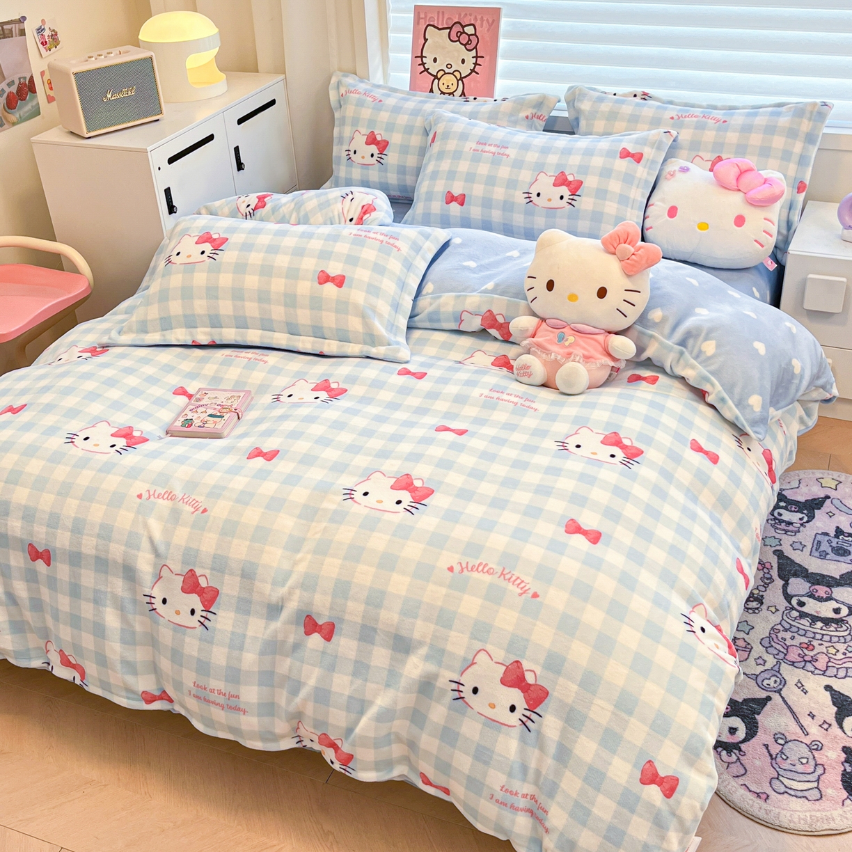 91家纺网 家纺一手货源 找家纺 暮思家居 2025新款三丽鸥正版授权高克重200克加厚保暖卡通牛奶绒四件套 牛奶绒-乖巧KT