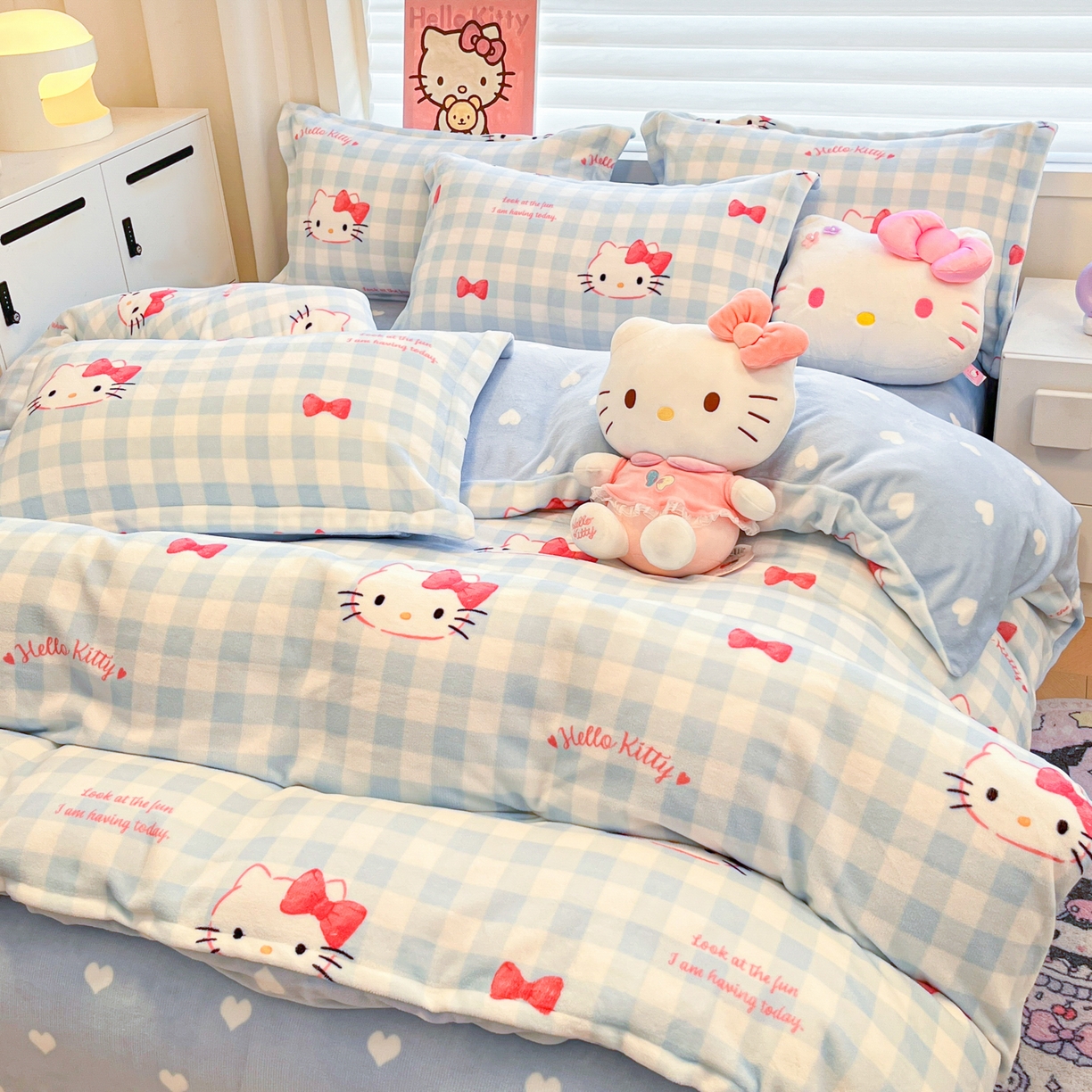 91家纺网 家纺一手货源 找家纺 暮思家居 2025新款三丽鸥正版授权高克重200克加厚保暖卡通牛奶绒四件套 牛奶绒-乖巧KT