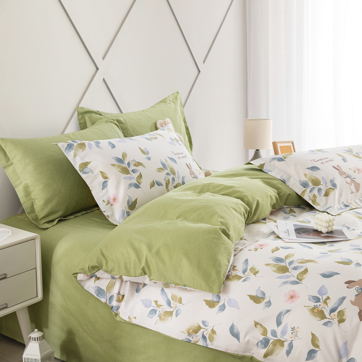 91家纺网 家纺一手货源 找家纺 鲁爱家纺供货 全棉斜纹印花四件套 小兔子