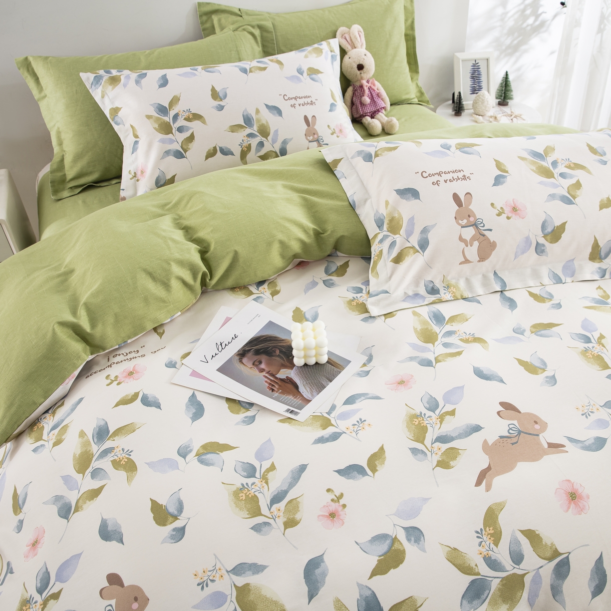 91家纺网 家纺一手货源 找家纺 鲁爱家纺供货 全棉斜纹印花四件套 小兔子