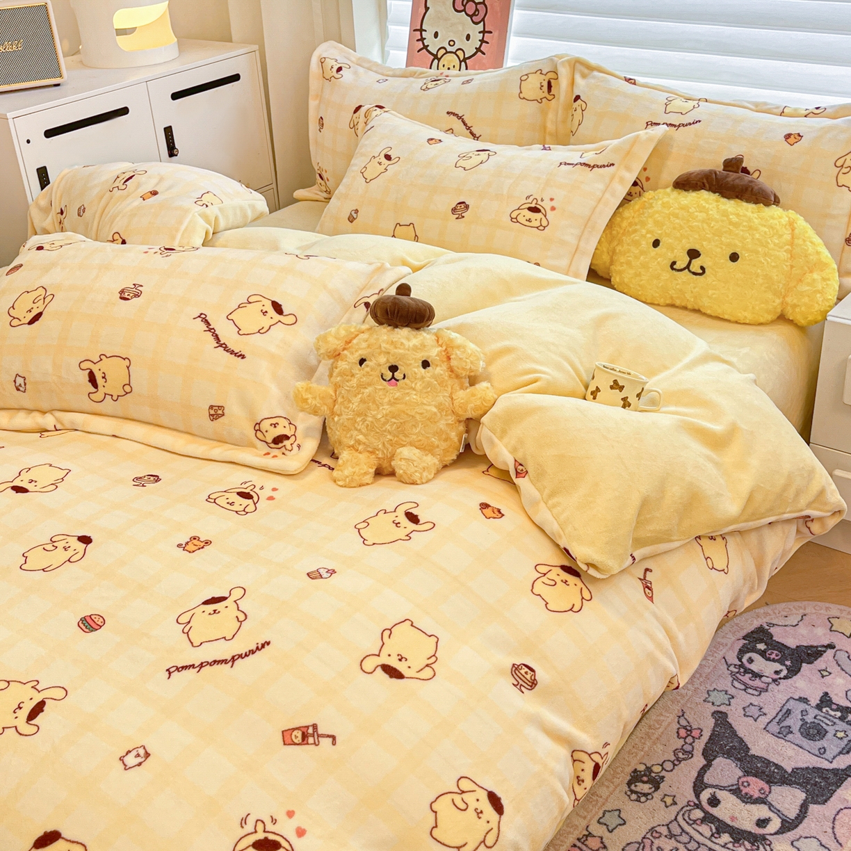 91家纺网 家纺一手货源 找家纺 暮思家居 2025新款三丽鸥正版授权高克重200克加厚保暖卡通牛奶绒四件套 牛奶绒-焦糖布丁狗