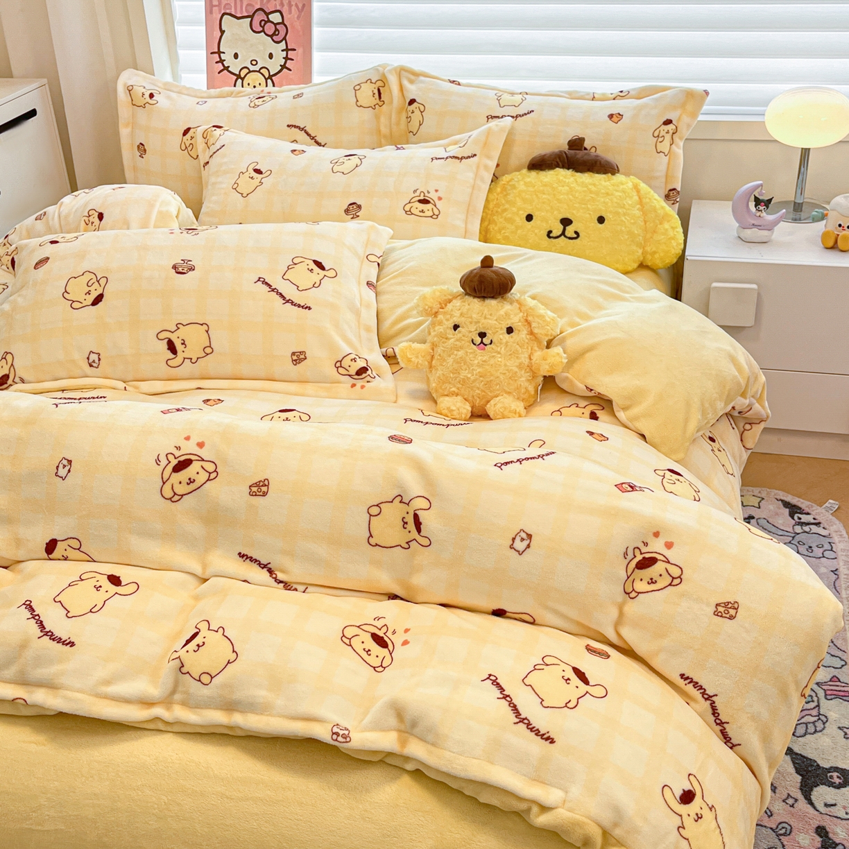 91家纺网 家纺一手货源 找家纺 暮思家居 2025新款三丽鸥正版授权高克重200克加厚保暖卡通牛奶绒四件套 牛奶绒-焦糖布丁狗