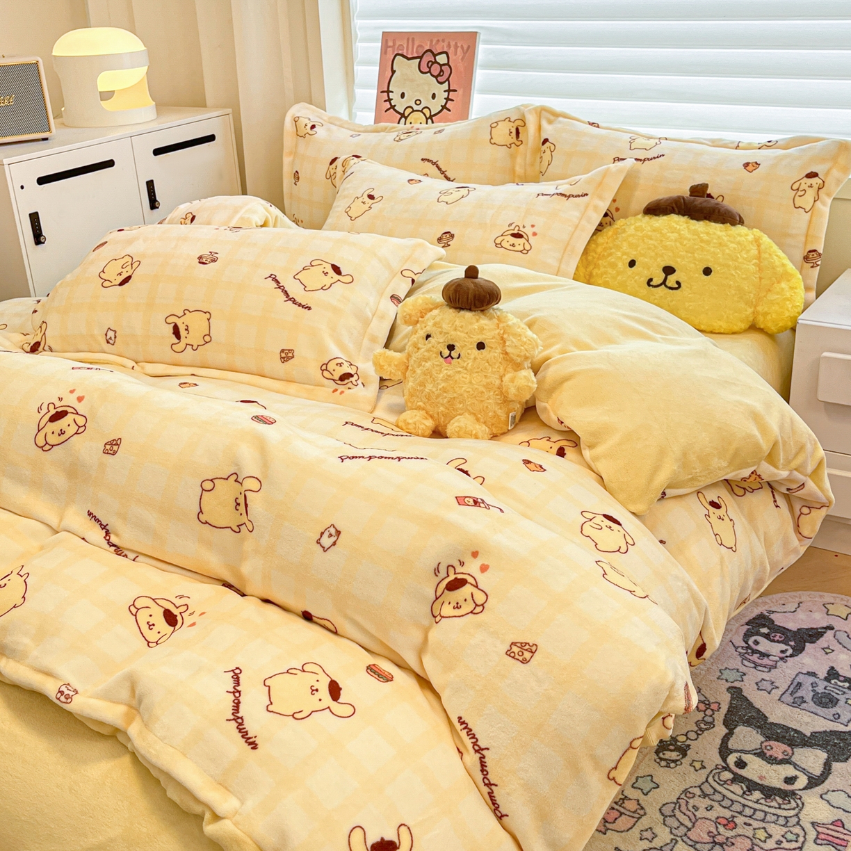 91家纺网 家纺一手货源 找家纺 暮思家居 2025新款三丽鸥正版授权高克重200克加厚保暖卡通牛奶绒四件套 牛奶绒-焦糖布丁狗