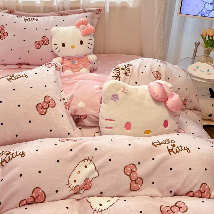 91家纺网 家纺一手货源 找家纺 暮思家居 2025新款三丽鸥正版授权高克重200克加厚保暖卡通牛奶绒四件套 牛奶绒-可爱kt