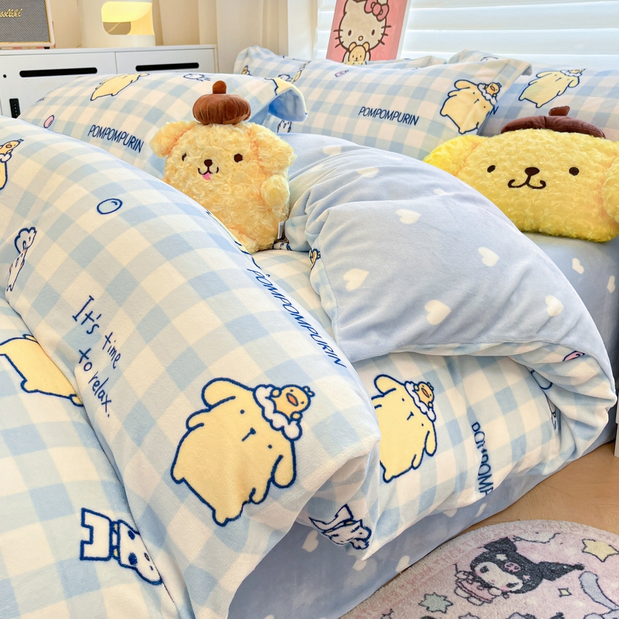 暮思家居 2025新款三丽鸥正版授权高克重200克加厚保暖卡通牛奶绒四件套 牛奶绒-泡泡布丁狗