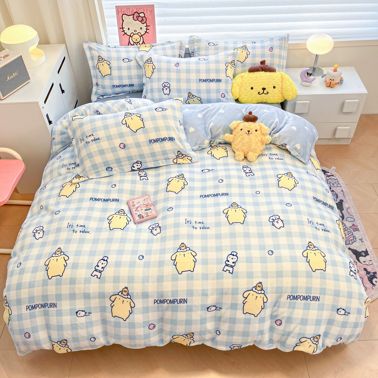 91家纺网 家纺一手货源 找家纺 暮思家居 2025新款三丽鸥正版授权高克重200克加厚保暖卡通牛奶绒四件套 牛奶绒-泡泡布丁狗