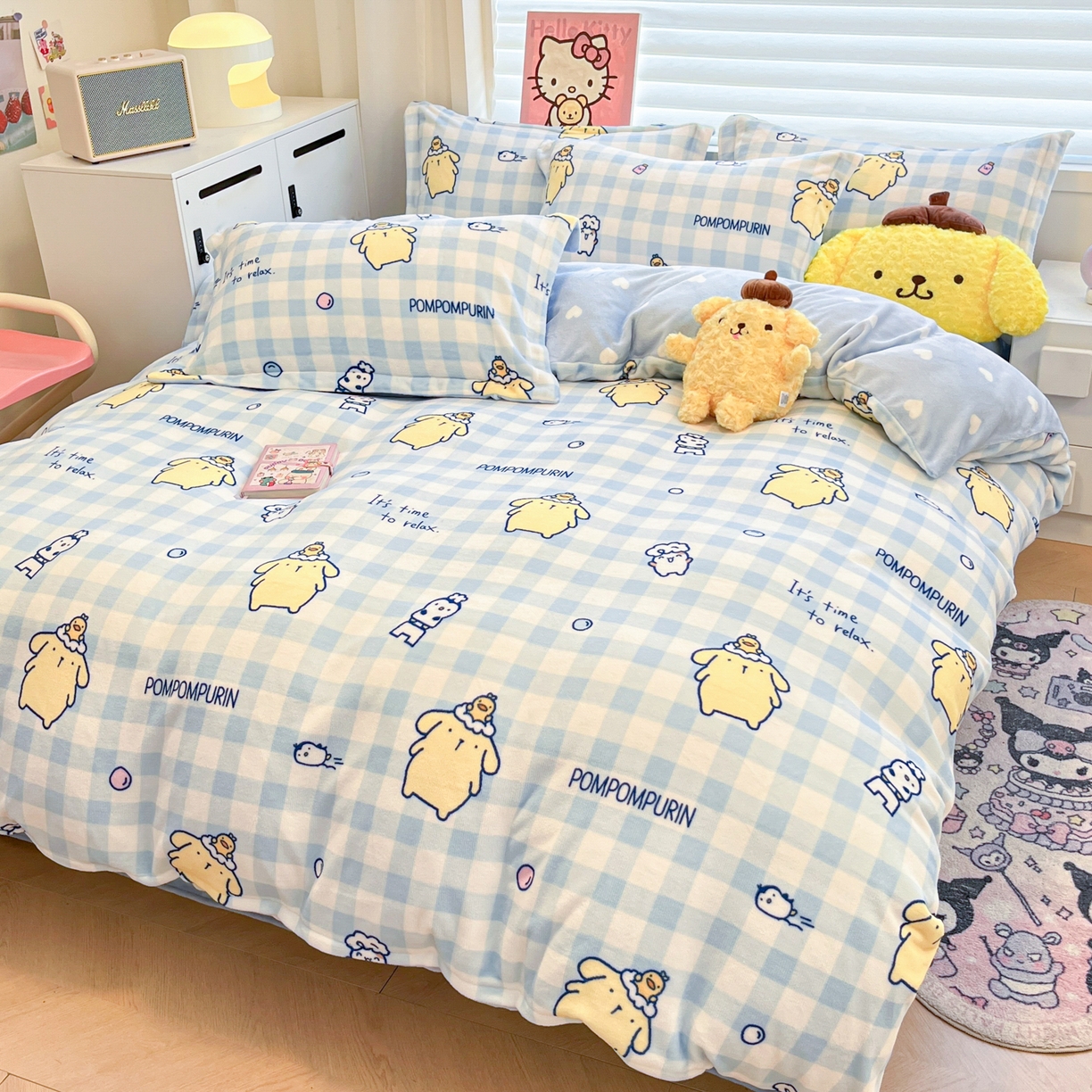 91家纺网 家纺一手货源 找家纺 暮思家居 2025新款三丽鸥正版授权高克重200克加厚保暖卡通牛奶绒四件套 牛奶绒-泡泡布丁狗