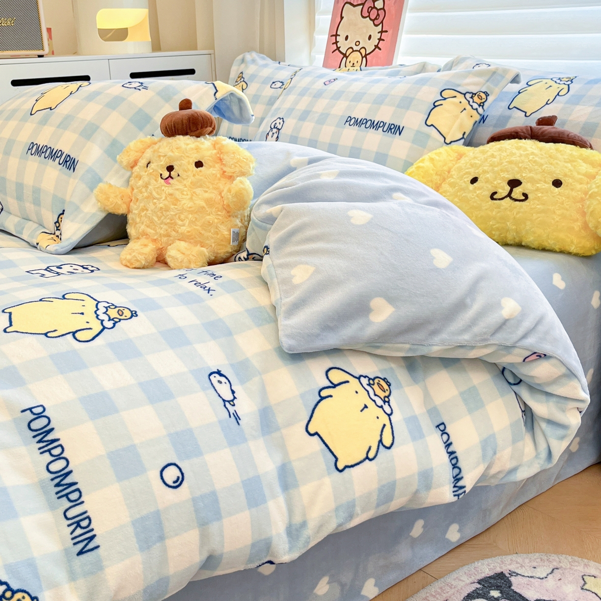 91家纺网 家纺一手货源 找家纺 暮思家居 2025新款三丽鸥正版授权高克重200克加厚保暖卡通牛奶绒四件套 牛奶绒-泡泡布丁狗