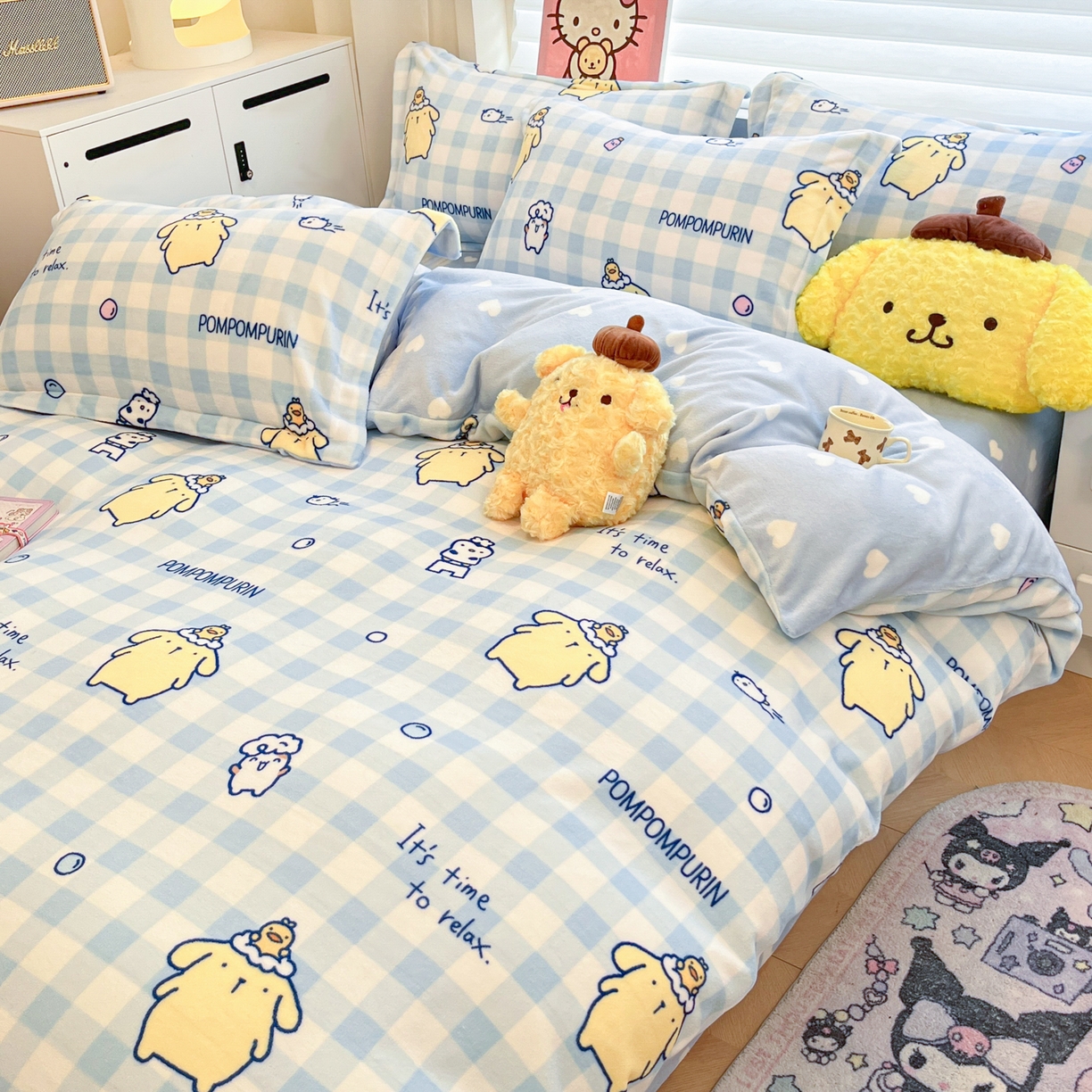 91家纺网 家纺一手货源 找家纺 暮思家居 2025新款三丽鸥正版授权高克重200克加厚保暖卡通牛奶绒四件套 牛奶绒-泡泡布丁狗