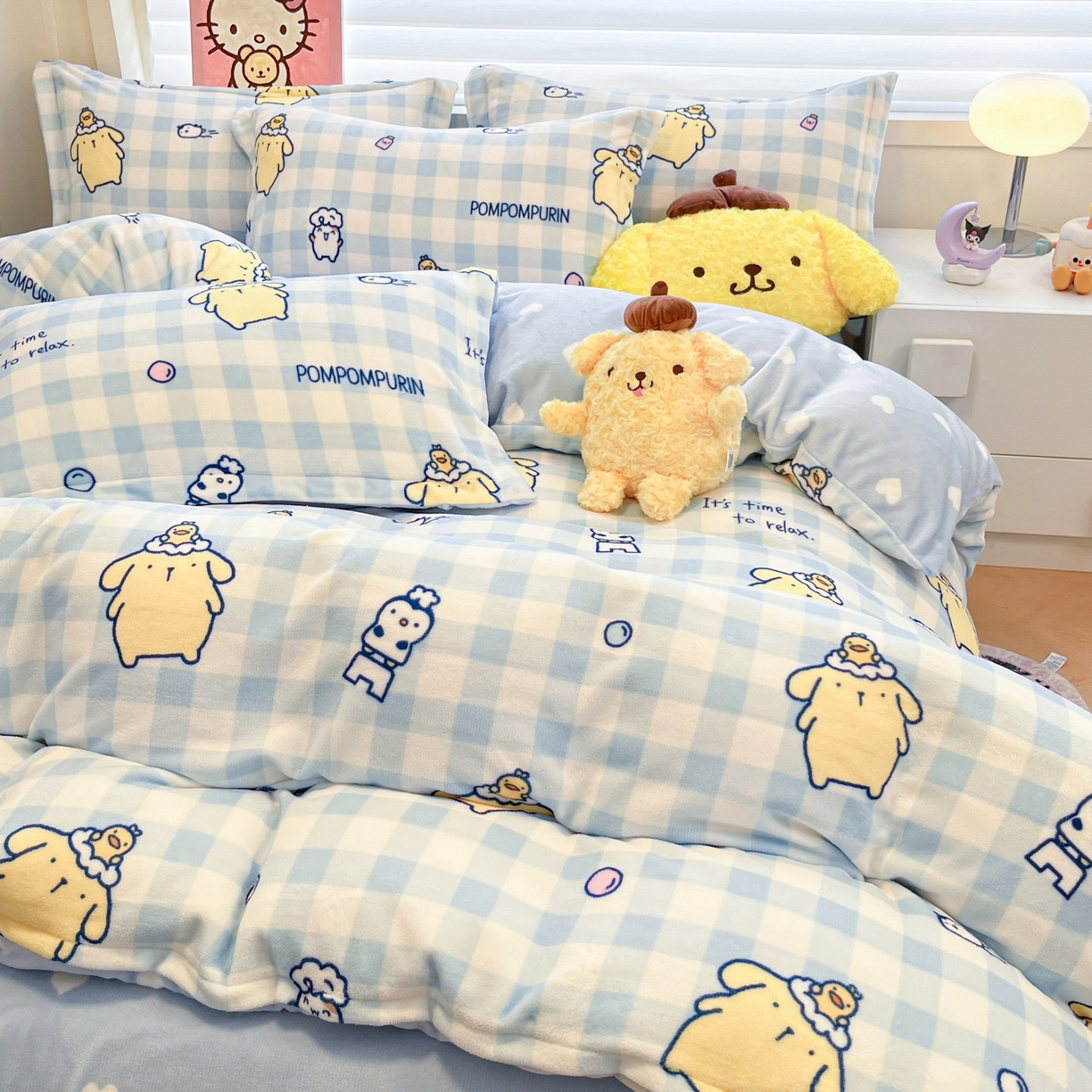 91家纺网 家纺一手货源 找家纺 暮思家居 2025新款三丽鸥正版授权高克重200克加厚保暖卡通牛奶绒四件套 牛奶绒-泡泡布丁狗