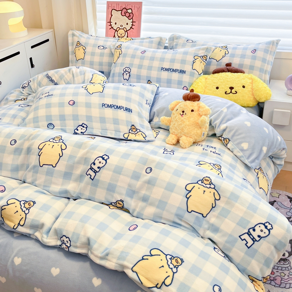 91家纺网 家纺一手货源 找家纺 暮思家居 2025新款三丽鸥正版授权高克重200克加厚保暖卡通牛奶绒四件套 牛奶绒-泡泡布丁狗