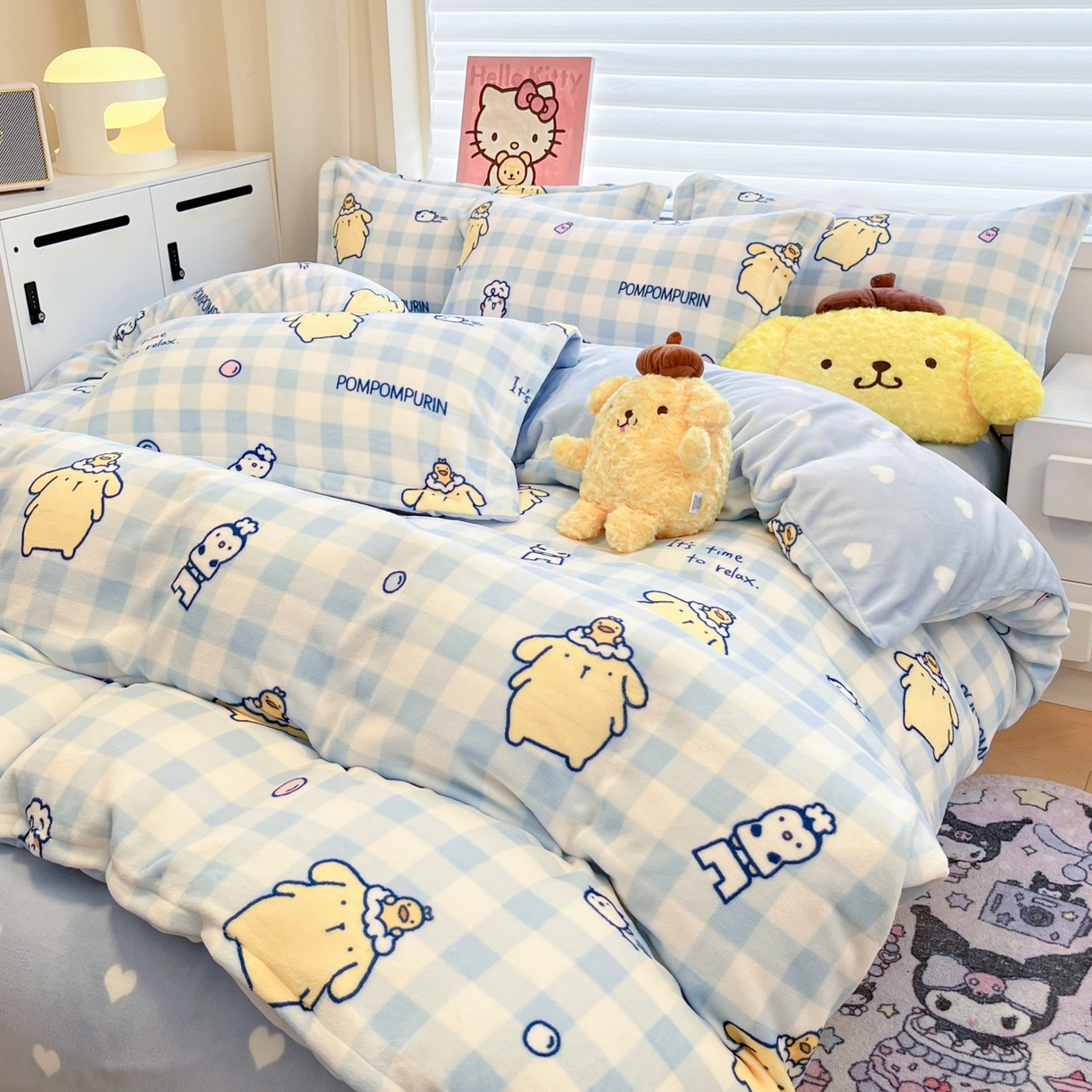 91家纺网 家纺一手货源 找家纺 暮思家居 2025新款三丽鸥正版授权高克重200克加厚保暖卡通牛奶绒四件套 牛奶绒-泡泡布丁狗