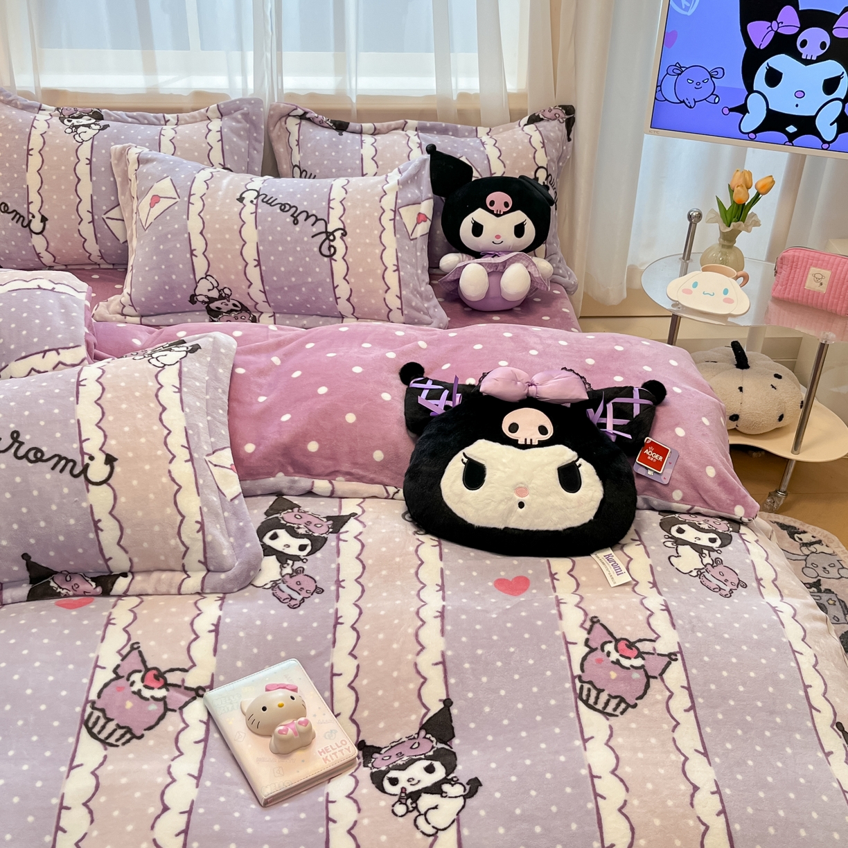 91家纺网 家纺一手货源 找家纺 暮思家居 2025新款三丽鸥正版授权高克重200克加厚保暖卡通牛奶绒四件套 牛奶绒-情书库洛米