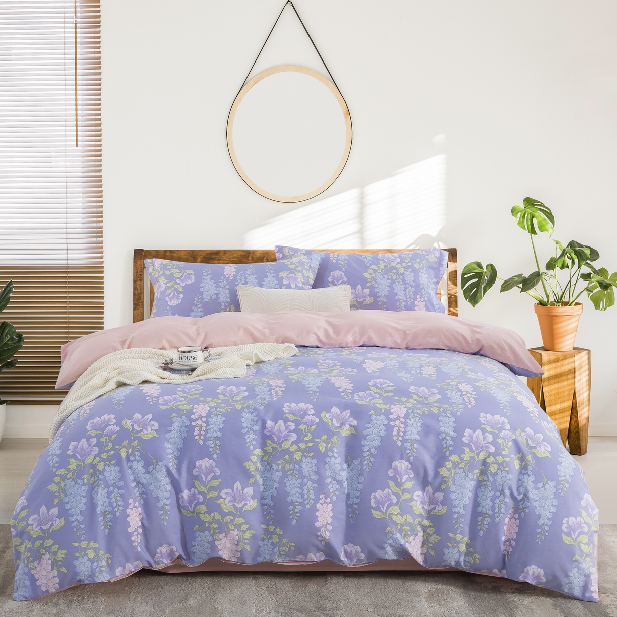 鲁爱家纺供货 全棉斜纹印花四件套 紫陌