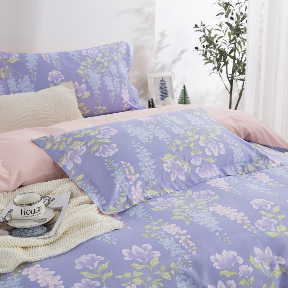 91家纺网 家纺一手货源 找家纺 鲁爱家纺供货 全棉斜纹印花四件套 紫陌