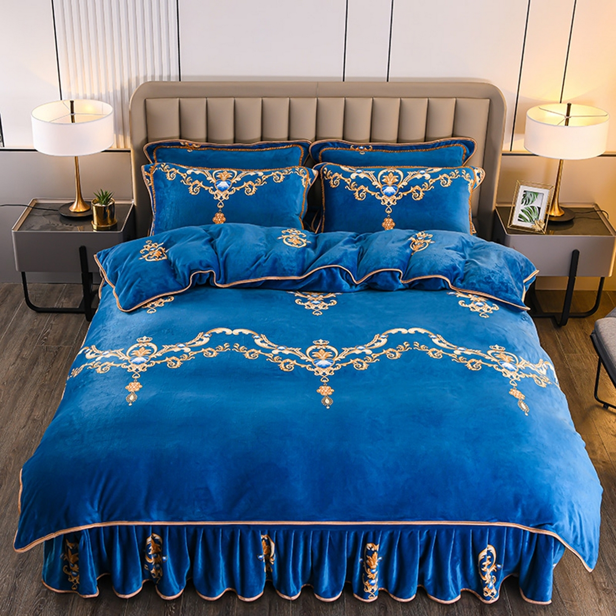 91家纺网 家纺一手货源 找家纺 梦宴 2025新款冬季牛奶绒加厚保暖床裙款法兰绒珊瑚绒四件套床上用品 盛世爱恋