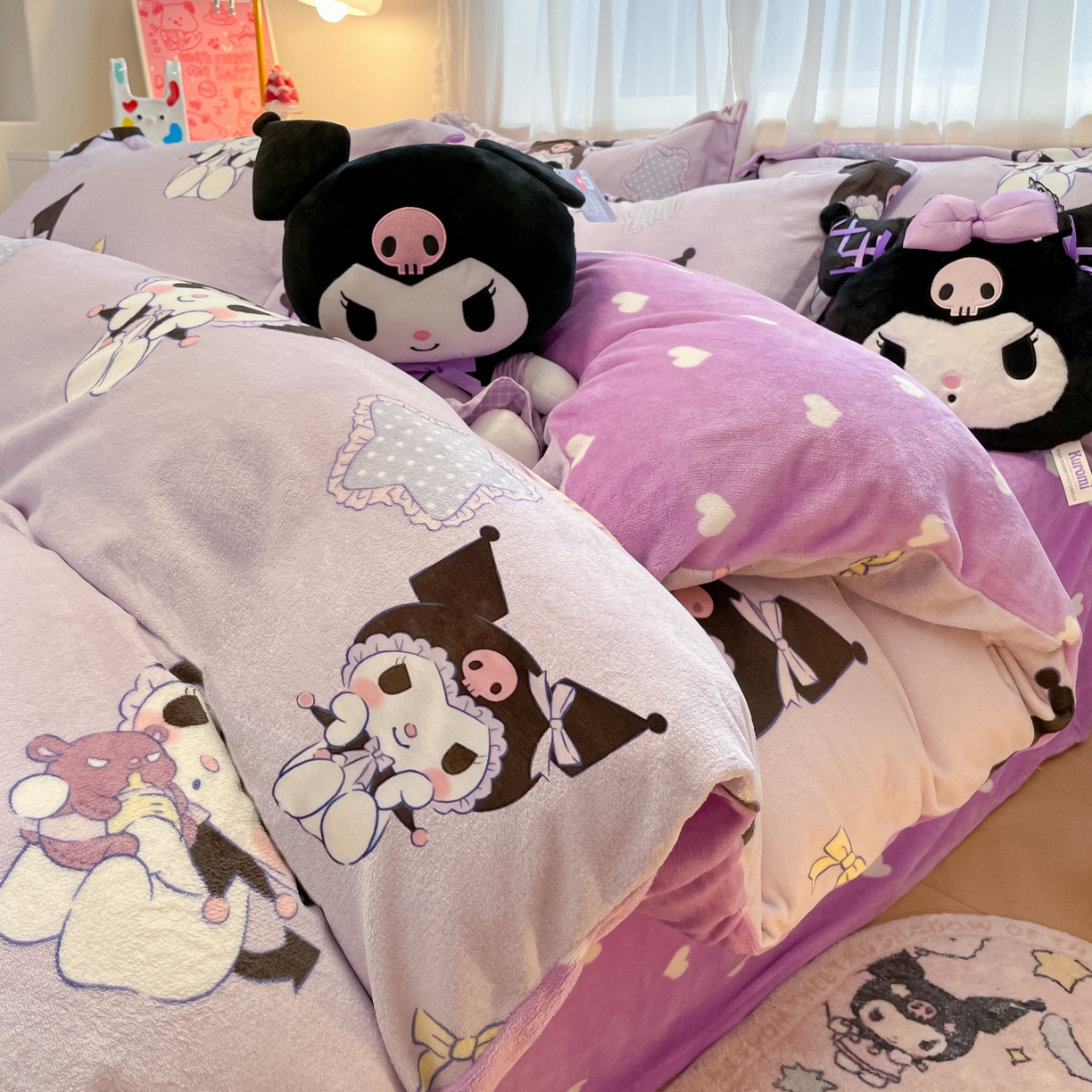 暮思家居 2025新款三丽鸥正版授权高克重200克加厚保暖卡通牛奶绒四件套 牛奶绒-甜美库洛米
