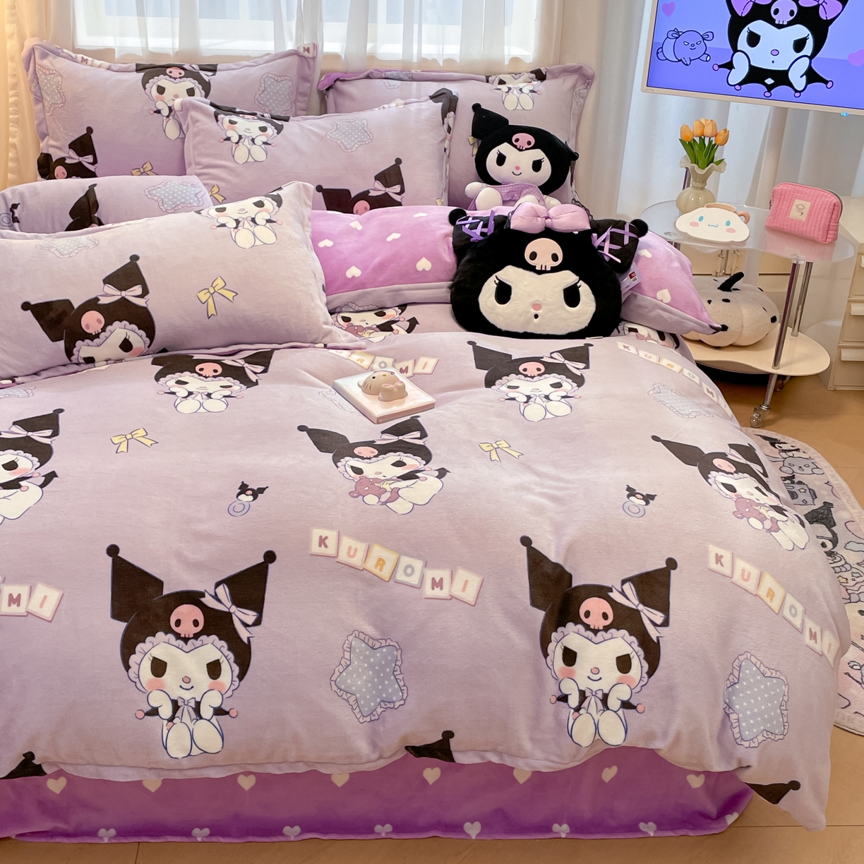 91家纺网 家纺一手货源 找家纺 暮思家居 2025新款三丽鸥正版授权高克重200克加厚保暖卡通牛奶绒四件套 牛奶绒-甜美库洛米