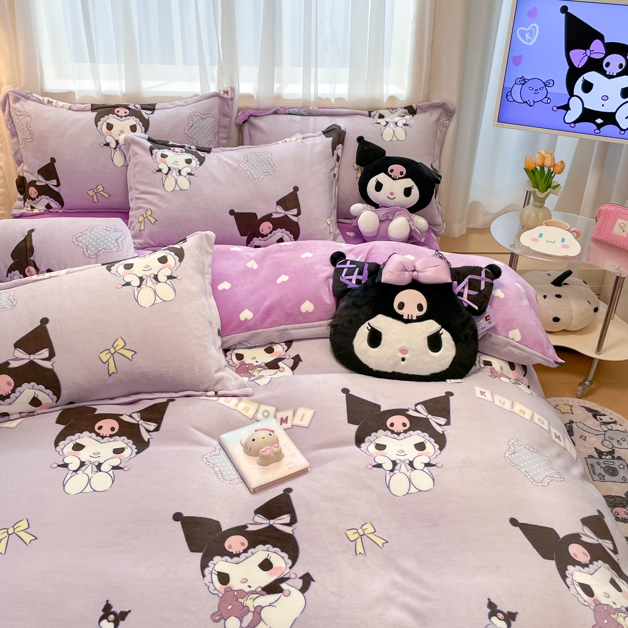 91家纺网 家纺一手货源 找家纺 暮思家居 2025新款三丽鸥正版授权高克重200克加厚保暖卡通牛奶绒四件套 牛奶绒-甜美库洛米