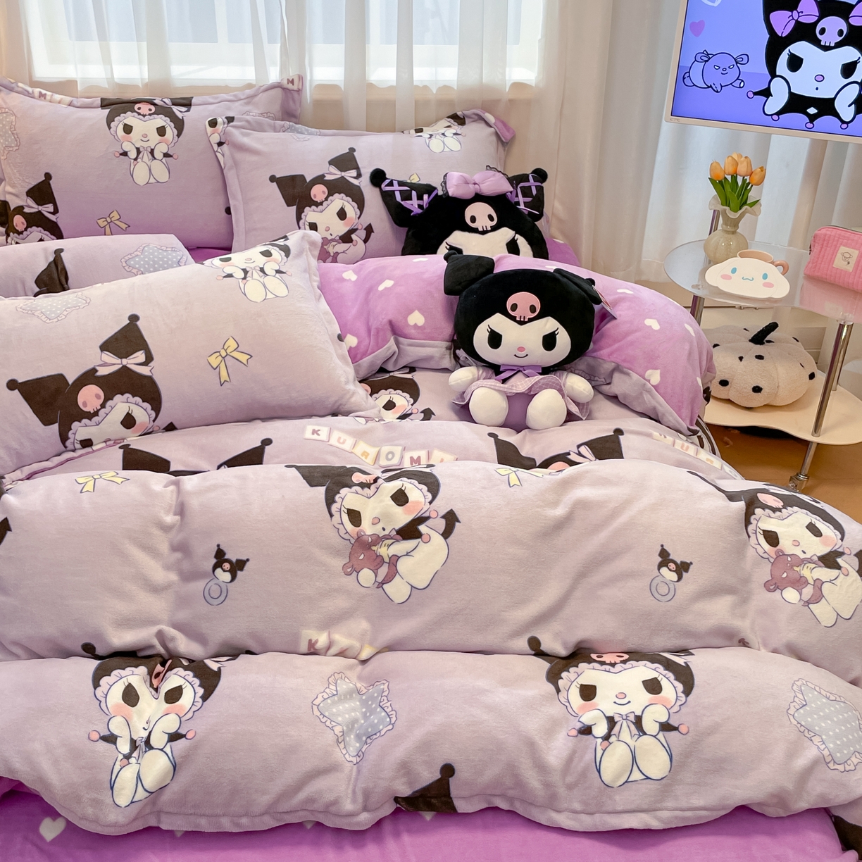 91家纺网 家纺一手货源 找家纺 暮思家居 2025新款三丽鸥正版授权高克重200克加厚保暖卡通牛奶绒四件套 牛奶绒-甜美库洛米