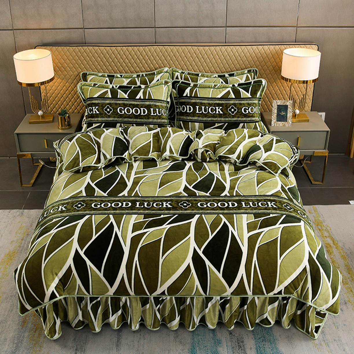 91家纺网 家纺一手货源 找家纺 梦宴 2025新款冬季牛奶绒加厚保暖床裙款法兰绒珊瑚绒四件套床上用品 素色主义