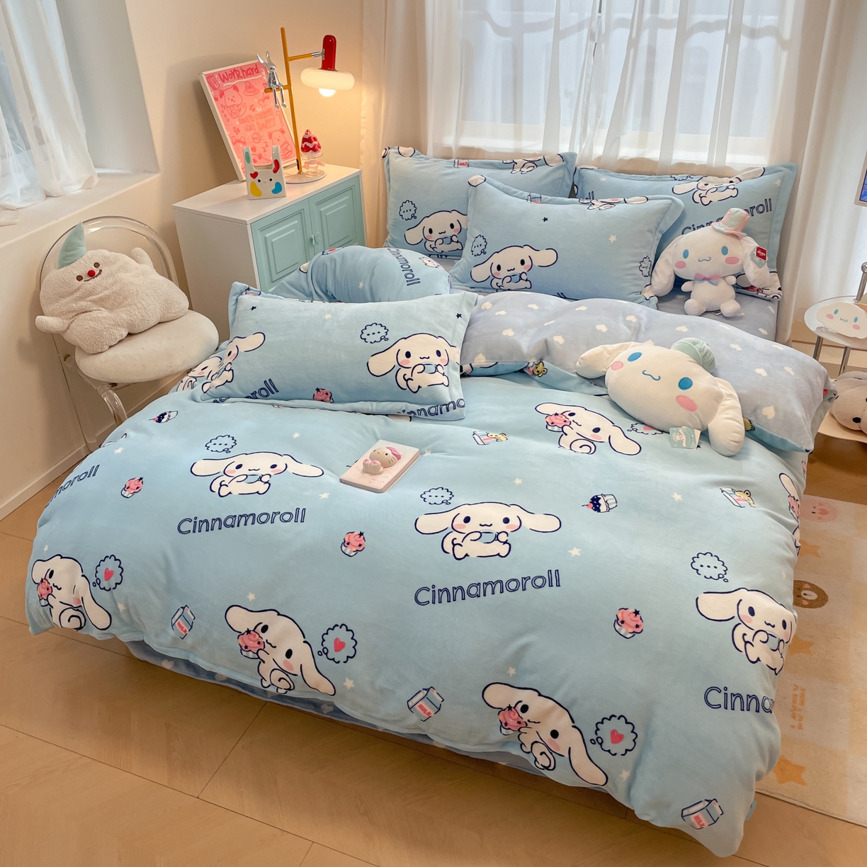 91家纺网 家纺一手货源 找家纺 暮思家居 2025新款三丽鸥正版授权高克重200克加厚保暖卡通牛奶绒四件套 牛奶绒-甜品玉桂狗