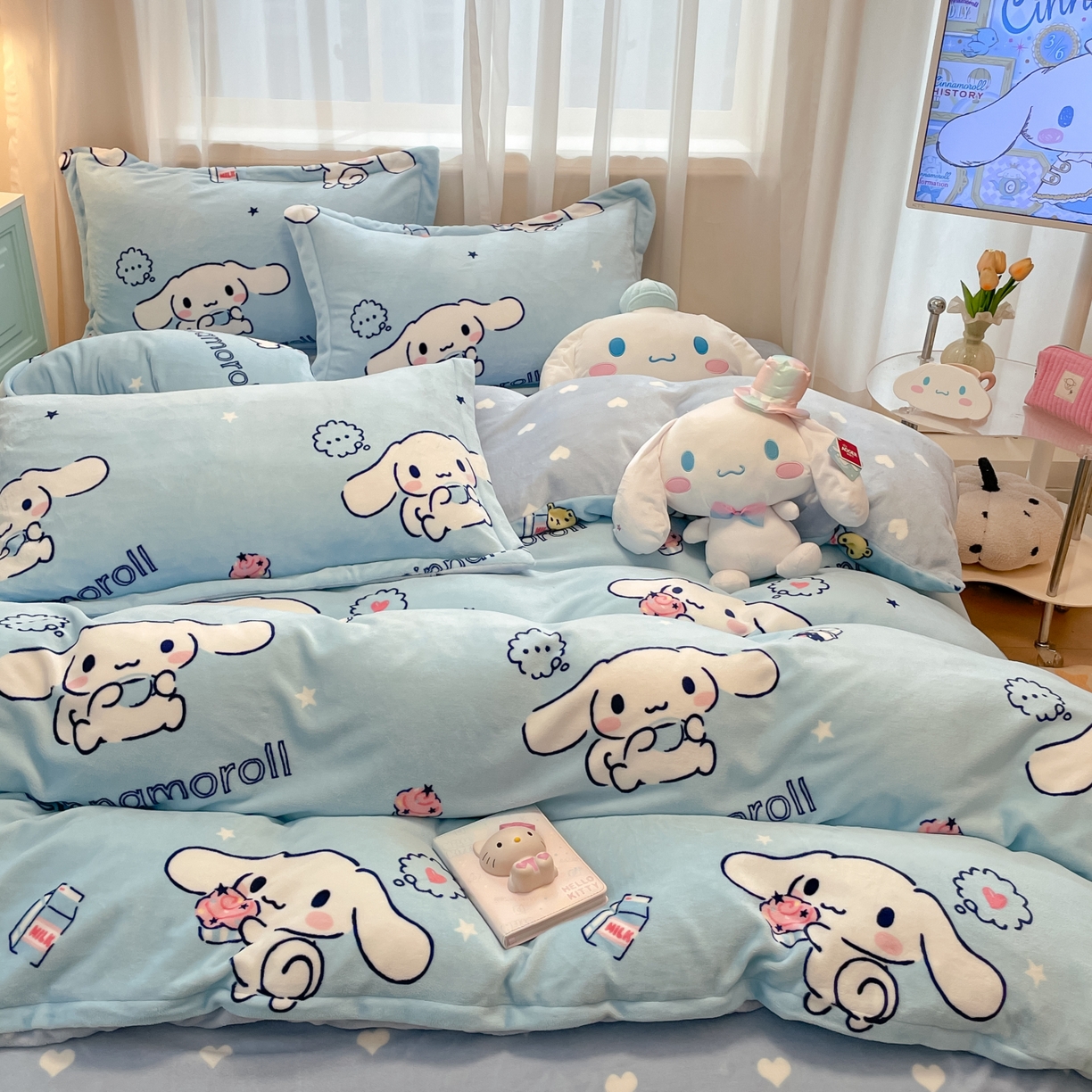 91家纺网 家纺一手货源 找家纺 暮思家居 2025新款三丽鸥正版授权高克重200克加厚保暖卡通牛奶绒四件套 牛奶绒-甜品玉桂狗
