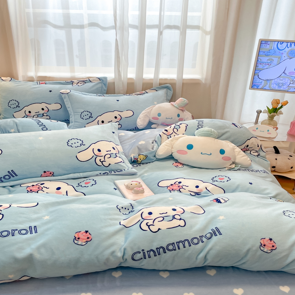 91家纺网 家纺一手货源 找家纺 暮思家居 2025新款三丽鸥正版授权高克重200克加厚保暖卡通牛奶绒四件套 牛奶绒-甜品玉桂狗
