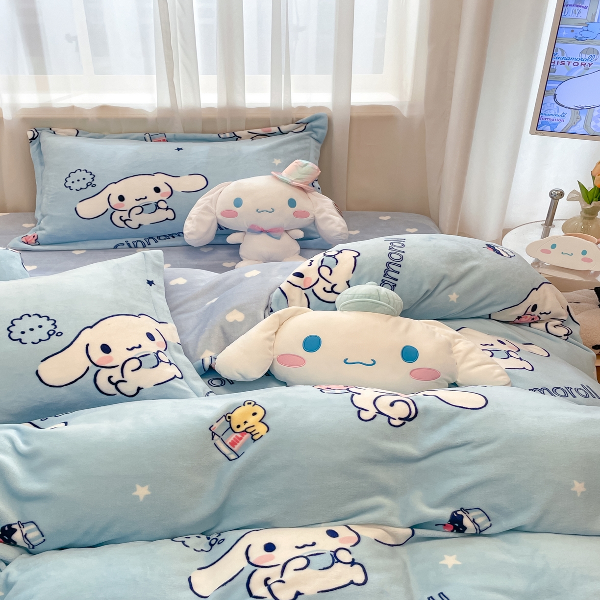 91家纺网 家纺一手货源 找家纺 暮思家居 2025新款三丽鸥正版授权高克重200克加厚保暖卡通牛奶绒四件套 牛奶绒-甜品玉桂狗