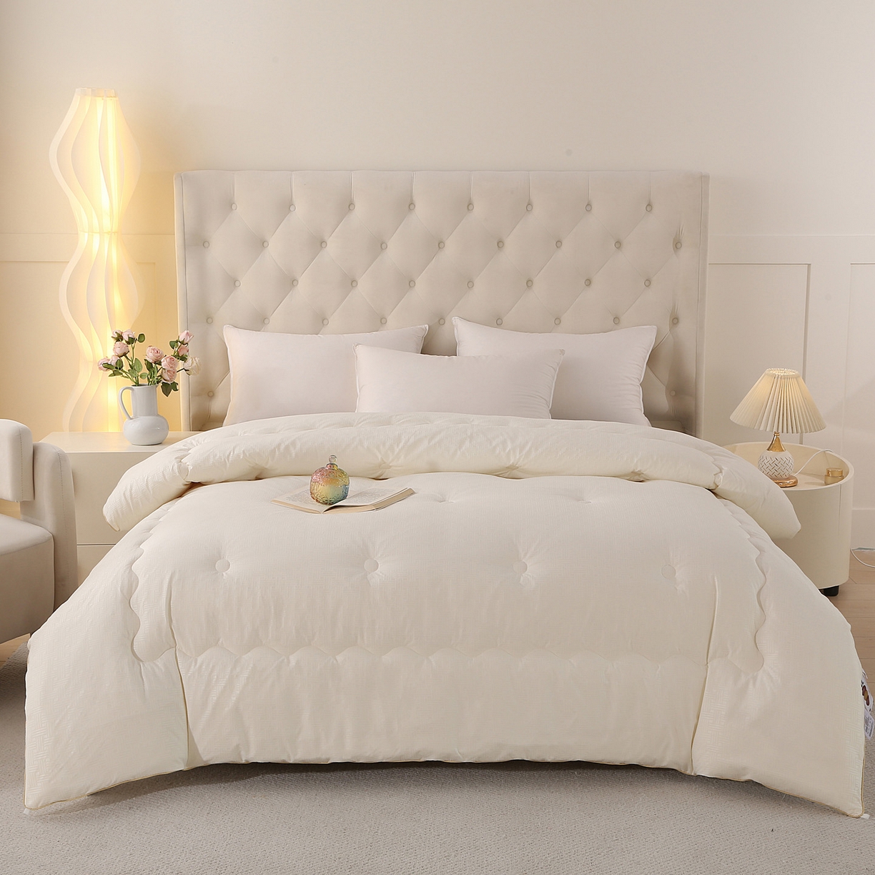 91家纺网 家纺一手货源 找家纺 金泰莱 2025新款A类针织澳洲进口压花羊毛被被子被芯 压花-米白